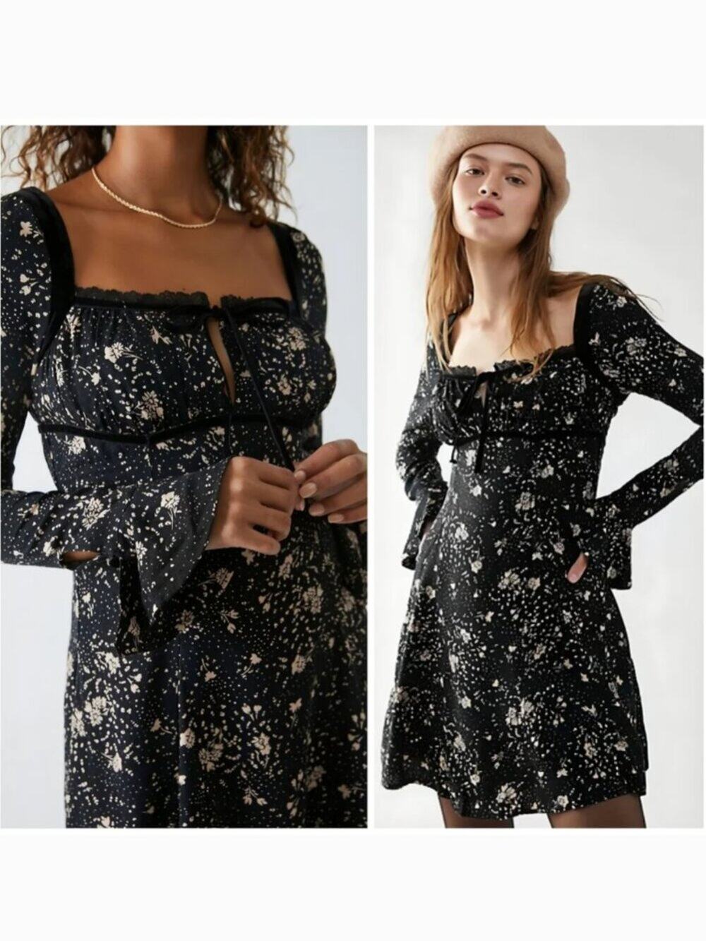 Free People Tess Black Floral Mini Dress